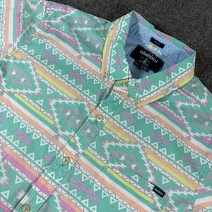 Chubbies Shirt Mens XL Blue Friday Aztec Short Sleeve Button Up Pockets Collared